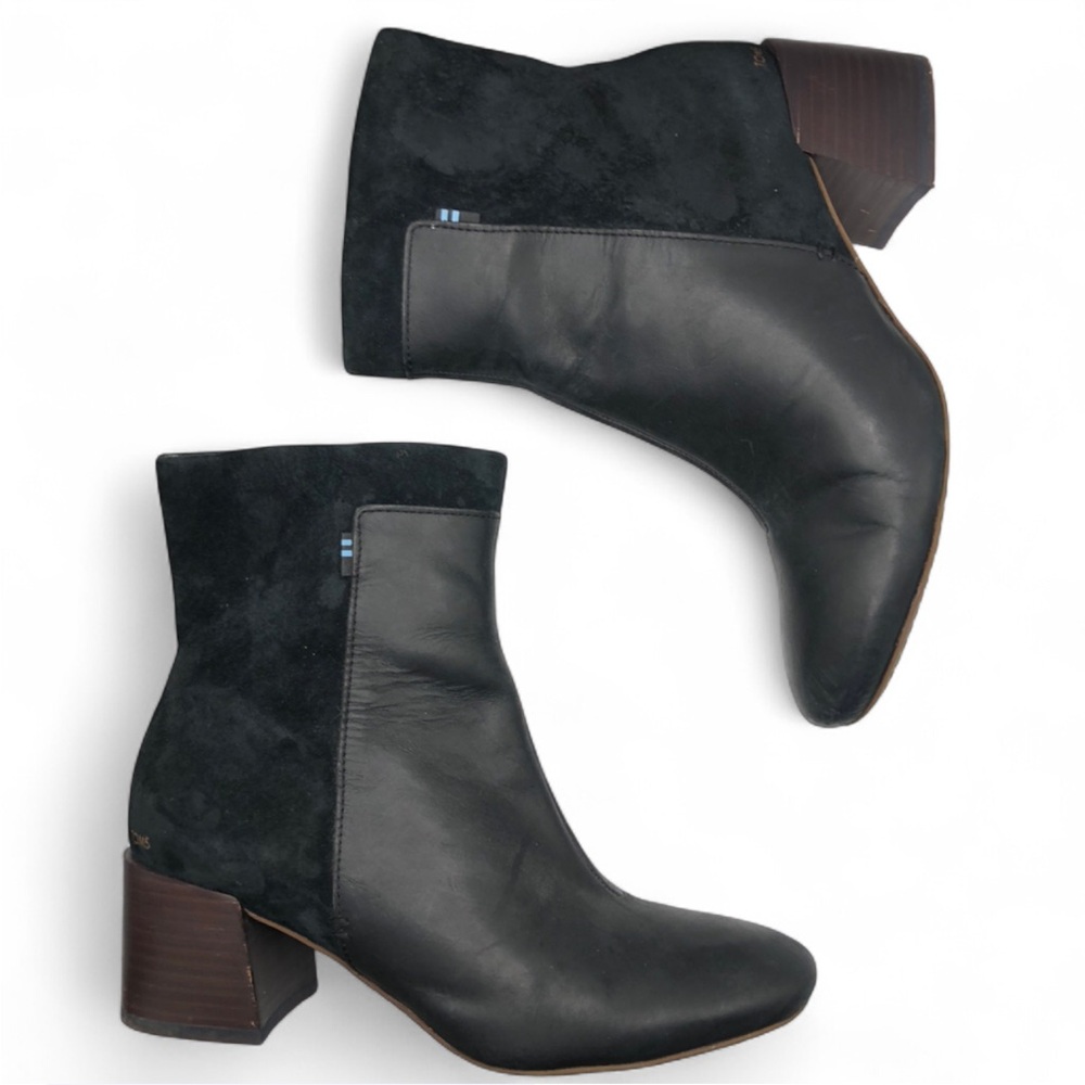 Toms Womens Black Leather Nubuck Booties
